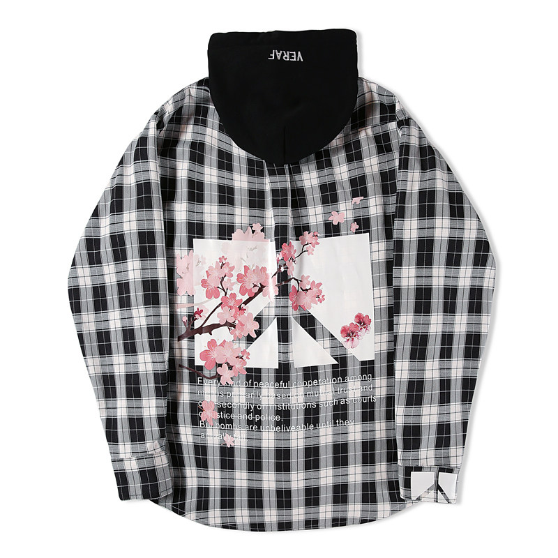 veraf花卉反战梅花格子潮牌衬衫国潮衬衫