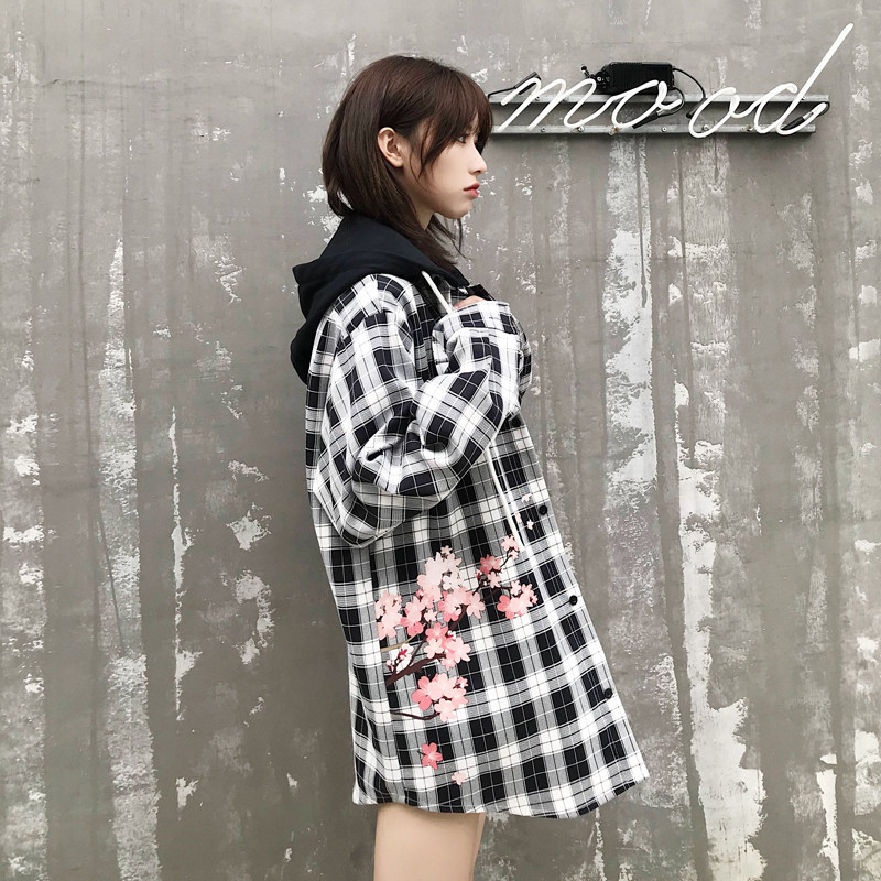 veraf花卉反战梅花格子潮牌衬衫国潮衬衫