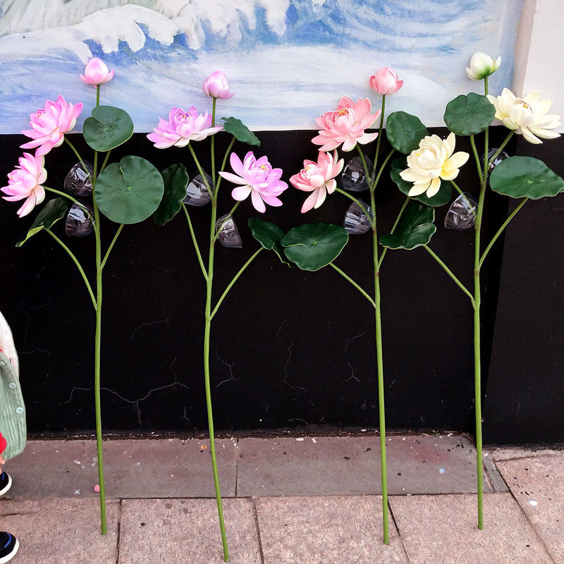仿真带杆荷花荷叶莲花舞蹈道具水池舞台造景装饰仿真花
