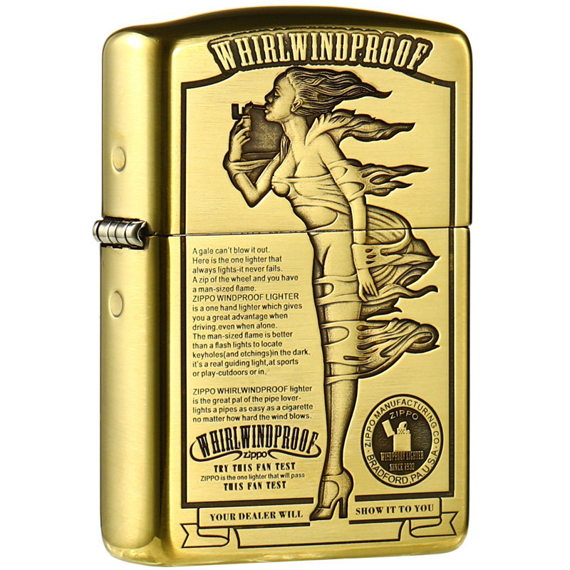 打火机zippo正版原装风中女郎纯铜盔甲3d浮雕芝宝zippo