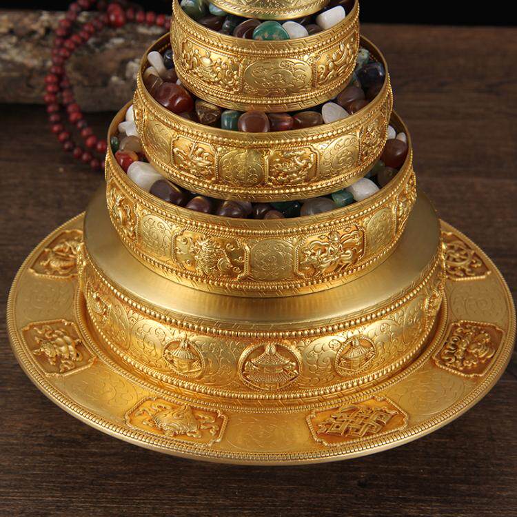 藏族罗曼达37堆曼达曼茶曼扎盘八吉祥纯铜修法扎盘摆件