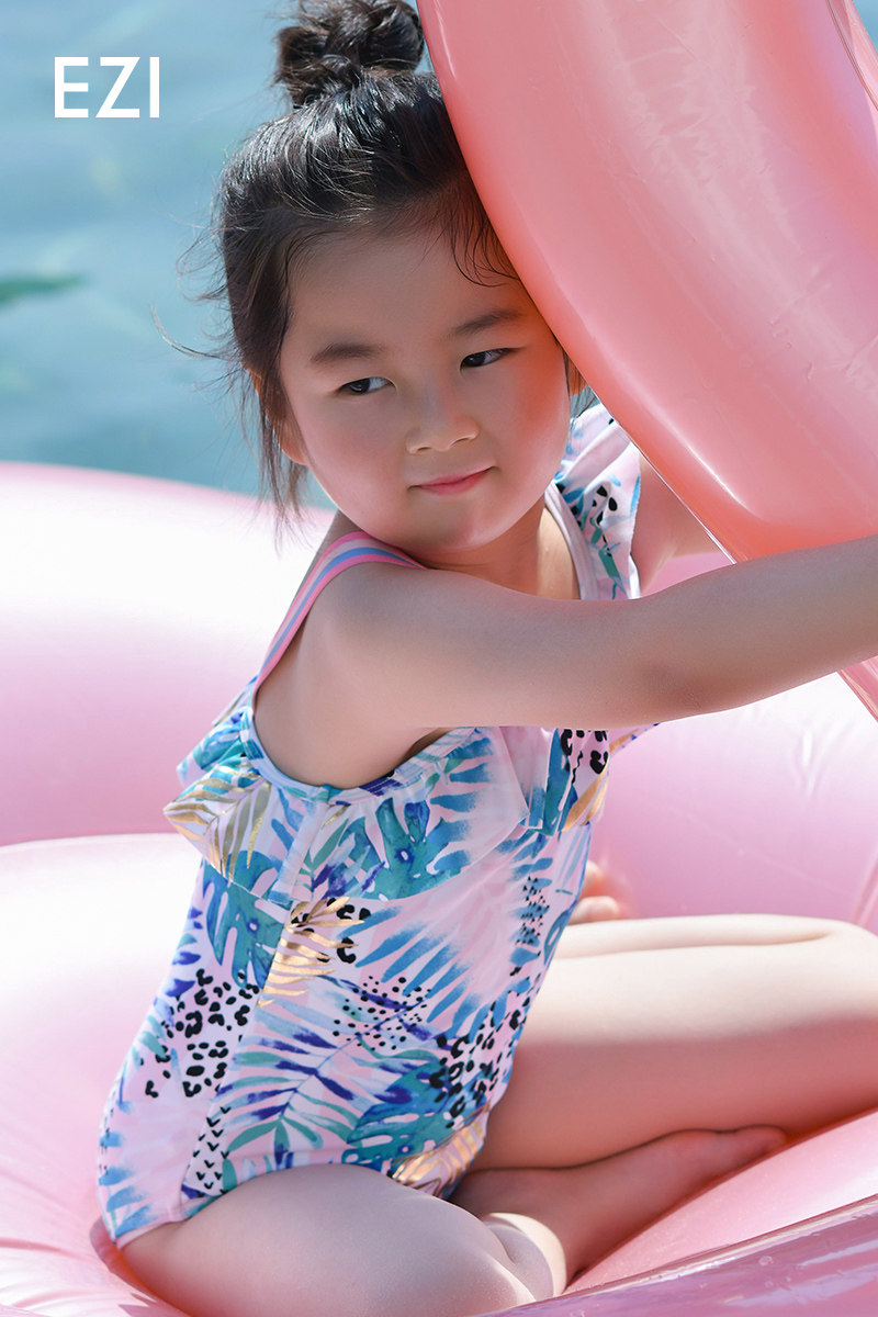 弈姿女童连体三角泳衣可爱印花婴幼儿中小小童儿童泳衣