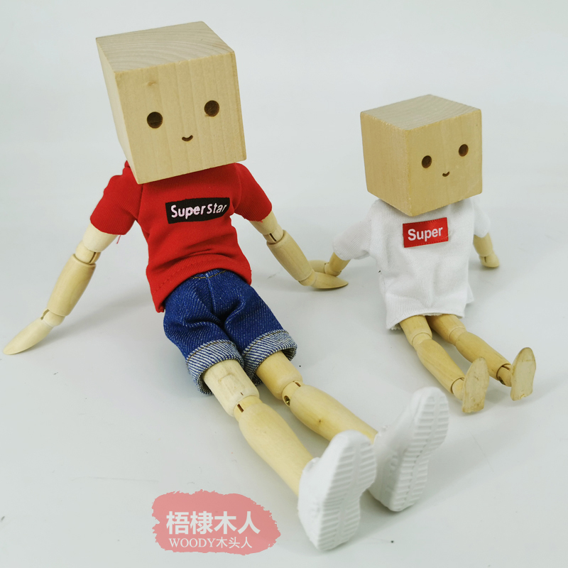 可爱阿楞梧棣木人创意治愈木头人活动表情方头摆件