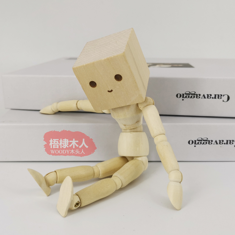 梧棣木人创意治愈可爱木头人活动方头木偶人阿楞摆件