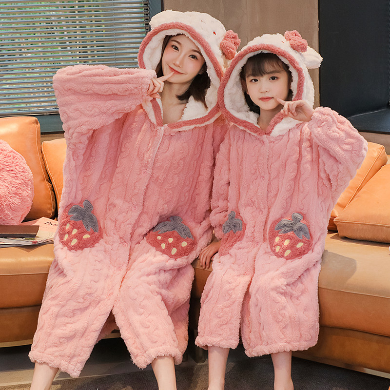 儿童睡袍女孩秋冬季加厚保暖珊瑚瑚绒睡衣可爱家居袍