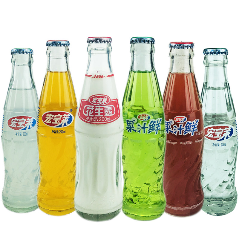 宏宝宝莱荔枝汽水200ml6瓶玻璃瓶怀旧饮料苹果碳酸饮料