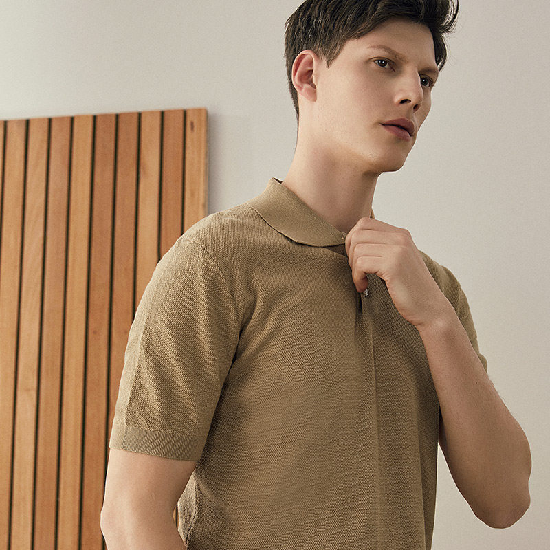 驼色短袖polo衫男夏季新款商务休闲绅士男士针织高端翻领透气t恤
