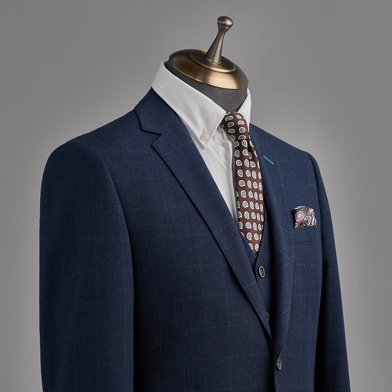 新郎西服套装蓝色格子帅气婚礼正装高端定制西服套装