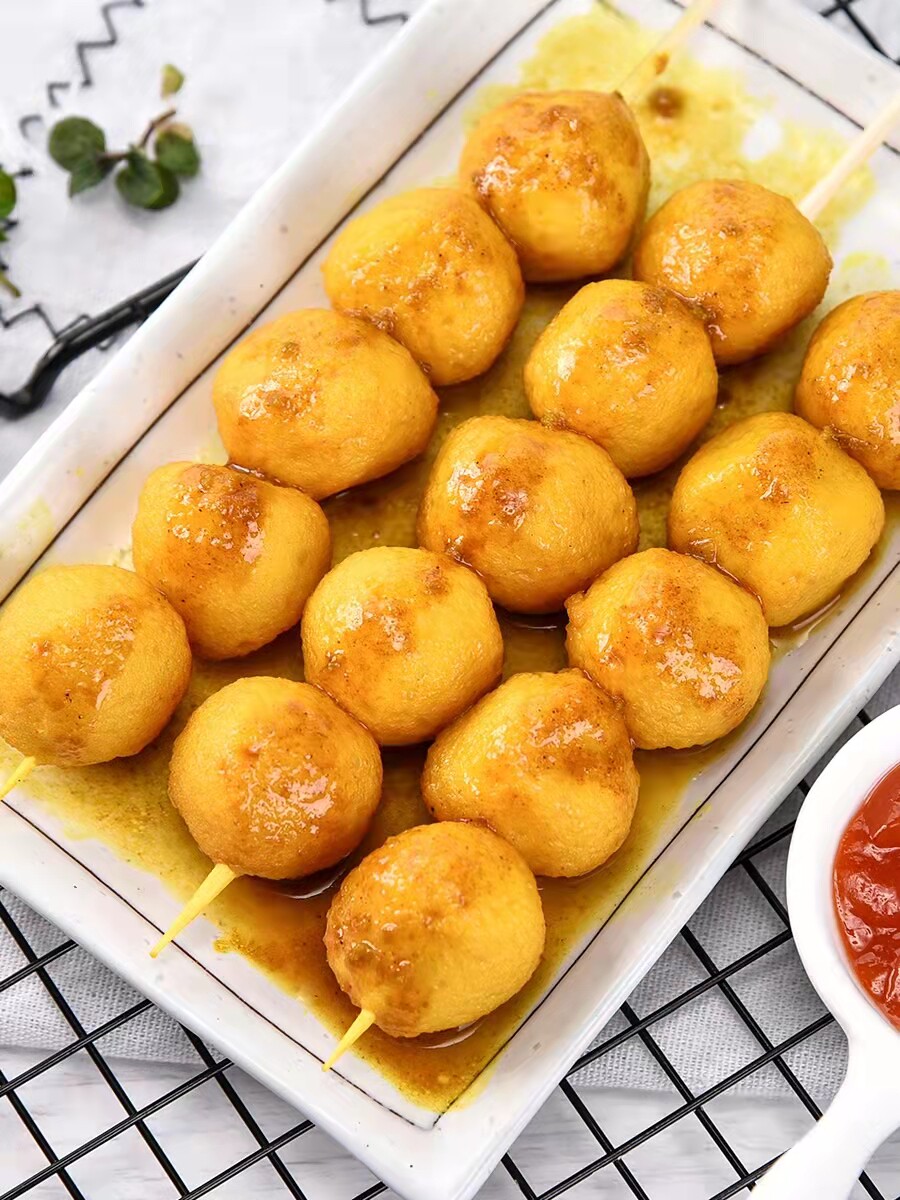 广州酒家咖喱鱼蛋原味鱼丸黄金日式鱼蛋即食休闲食品小吃零食包邮