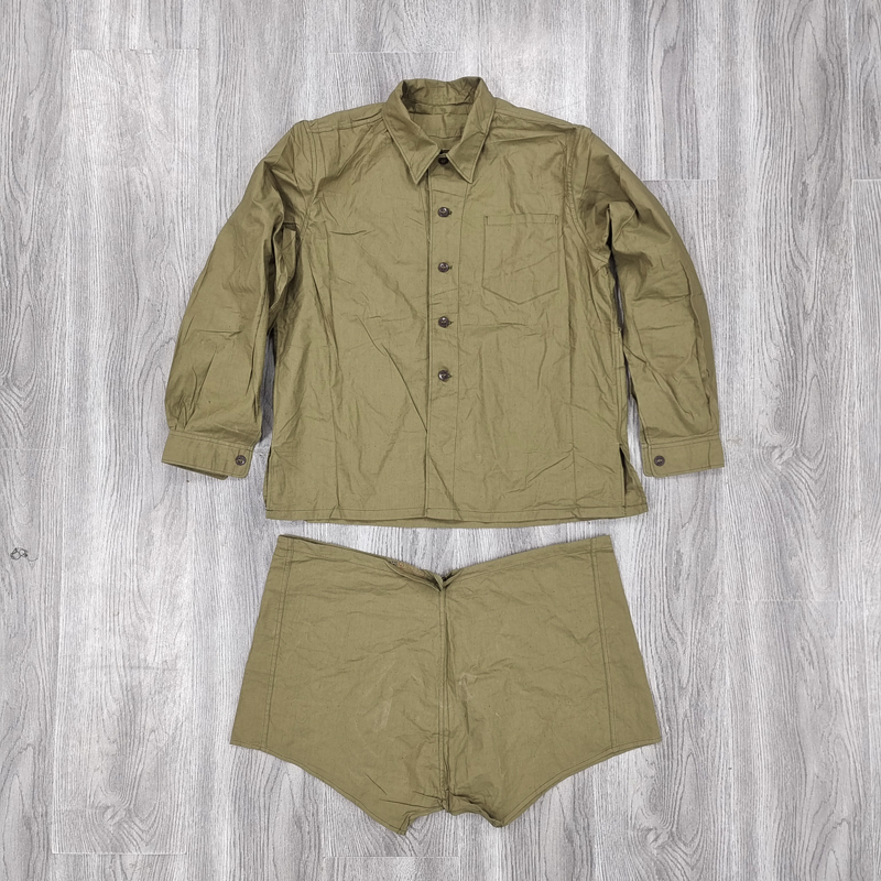3506厂73年老货65土黄粗布衬衣裤透气吸汗男夏季长袖衬衣八一裤衩