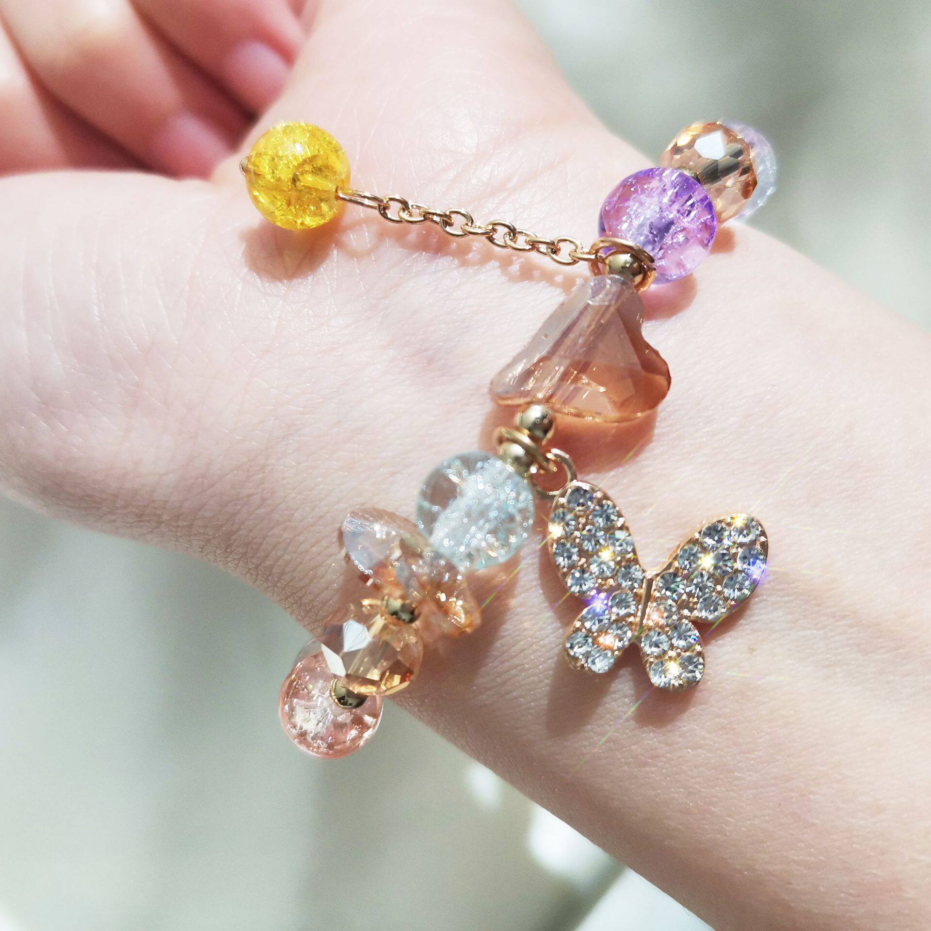 2021新款水晶手链ins风清清新爆珠手饰满钻蝴蝶手链