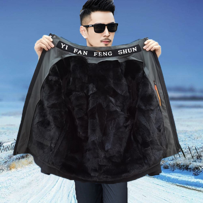 派克服男款貂皮内胆整貂2021新短款皮毛一体连帽水貂皮草外套大衣