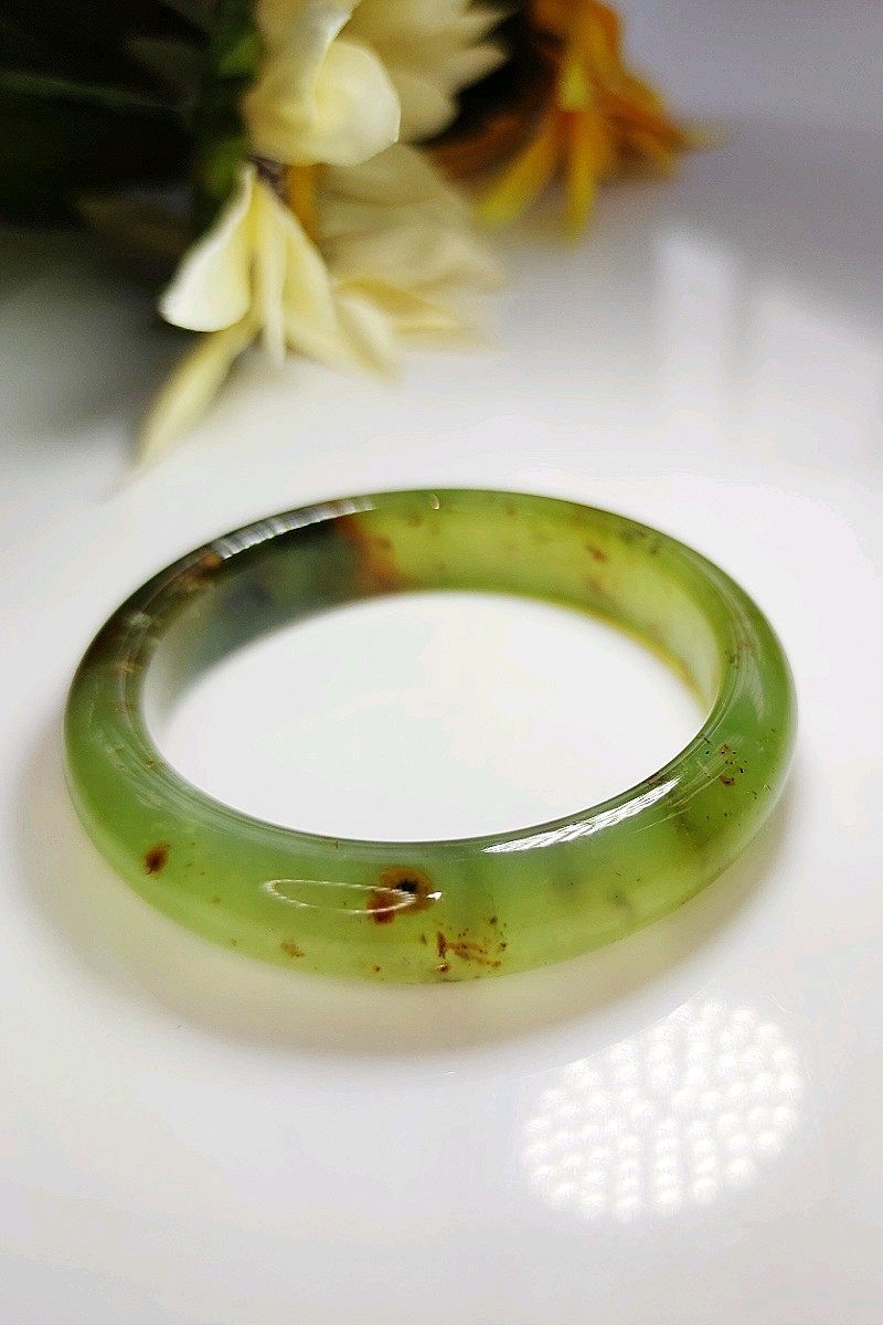 辽宁岫玉手镯女冰种天然玉石岫岩玉花玉镯推荐手饰