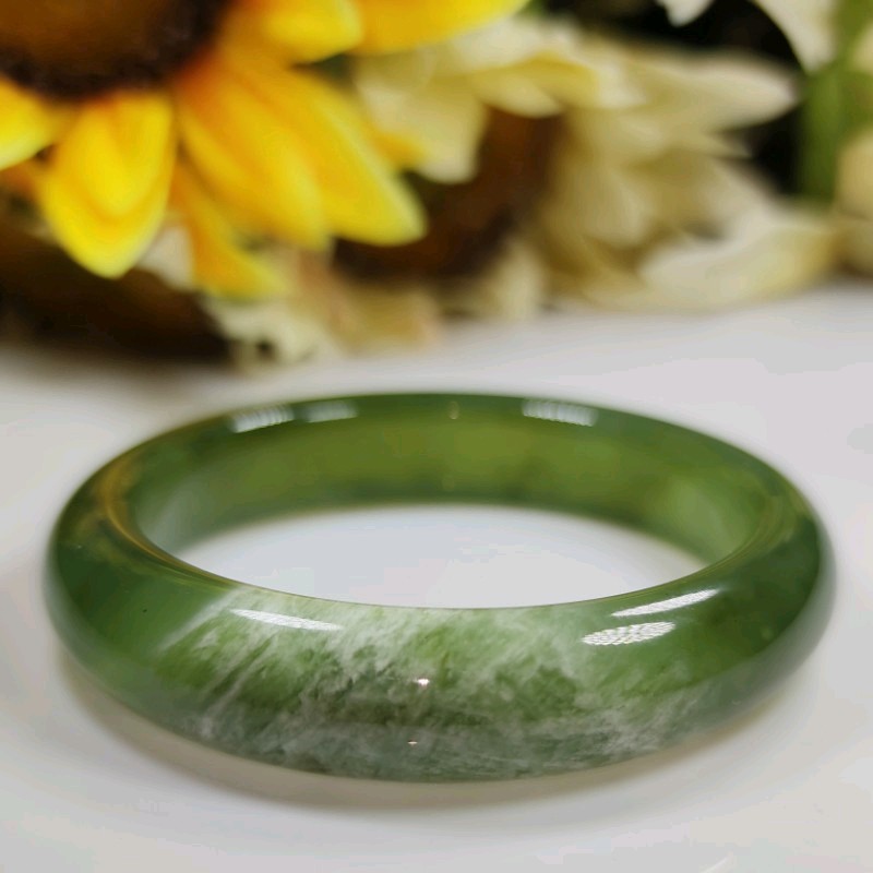 岫玉180料手镯女天然玉石a岫岩玉镯菠菜绿冰种老坑推荐精品上手美