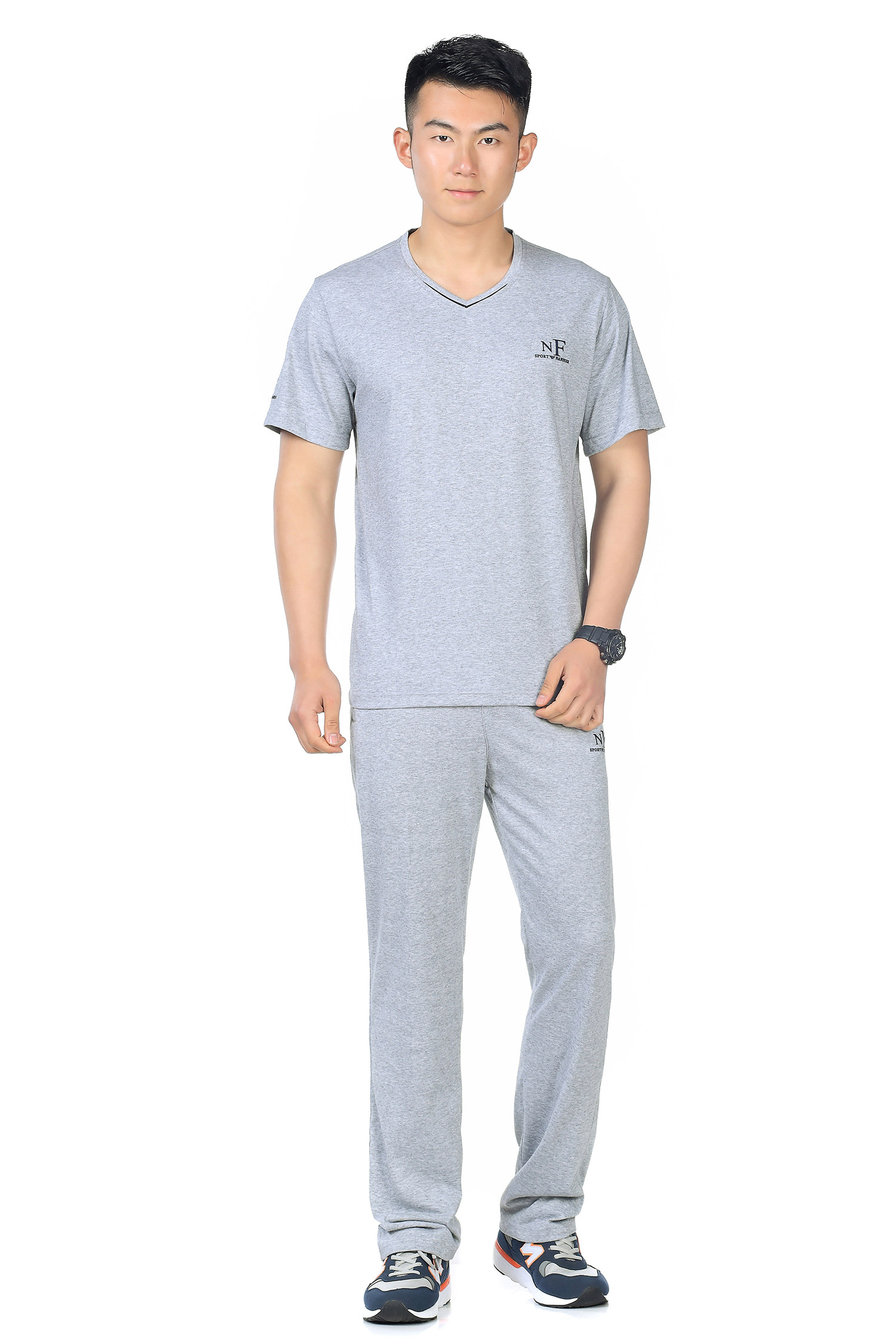 中年男短袖运动套装中老年纯棉跑步服爸爸装长裤夏季全棉运动装