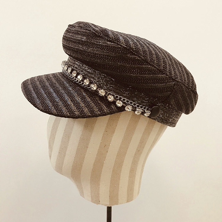 欧洲朋克风钻装饰街拍潮时装平顶顶帽防晒马术帽子