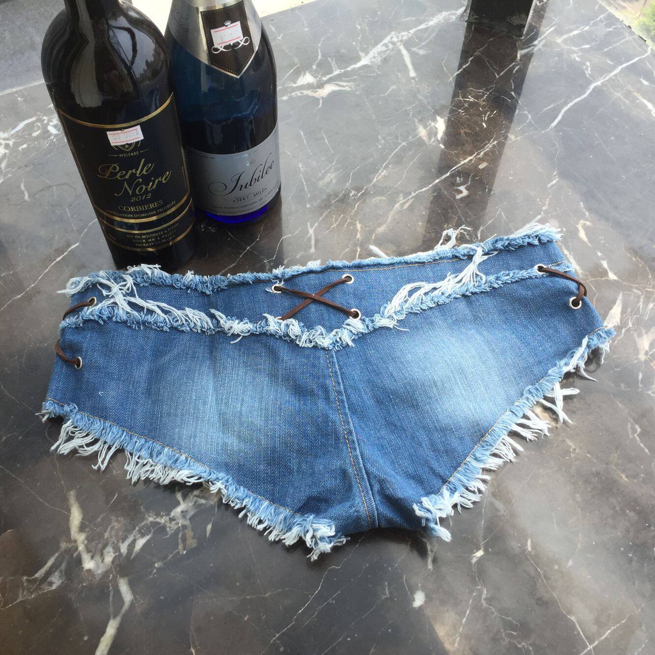 牛仔裤女三角短裤夏性感低腰露臀超短毛边热裤修身夜店装dj演出服