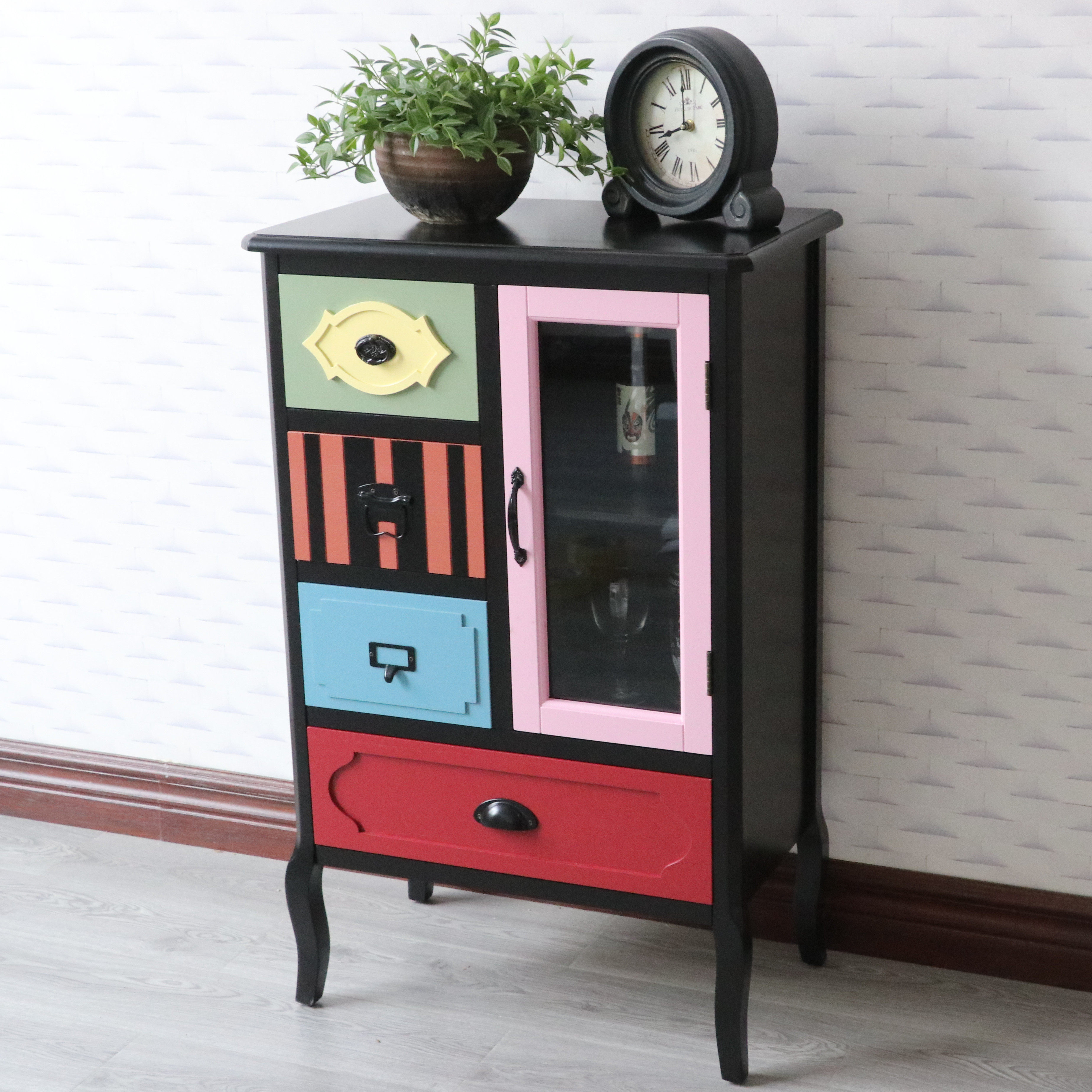 实木彩色柜子餐边柜储物柜收纳柜斗柜简约玻璃酒柜斗柜