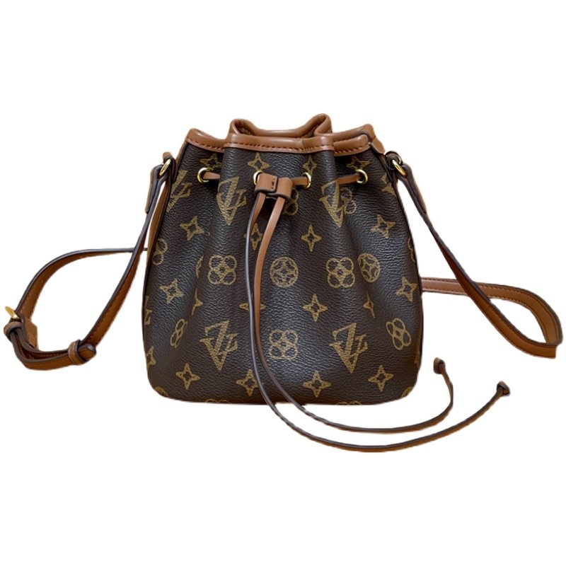 路易希奴尔正品女包高级感休闲老花水桶包网红爆款百搭抽带小包包