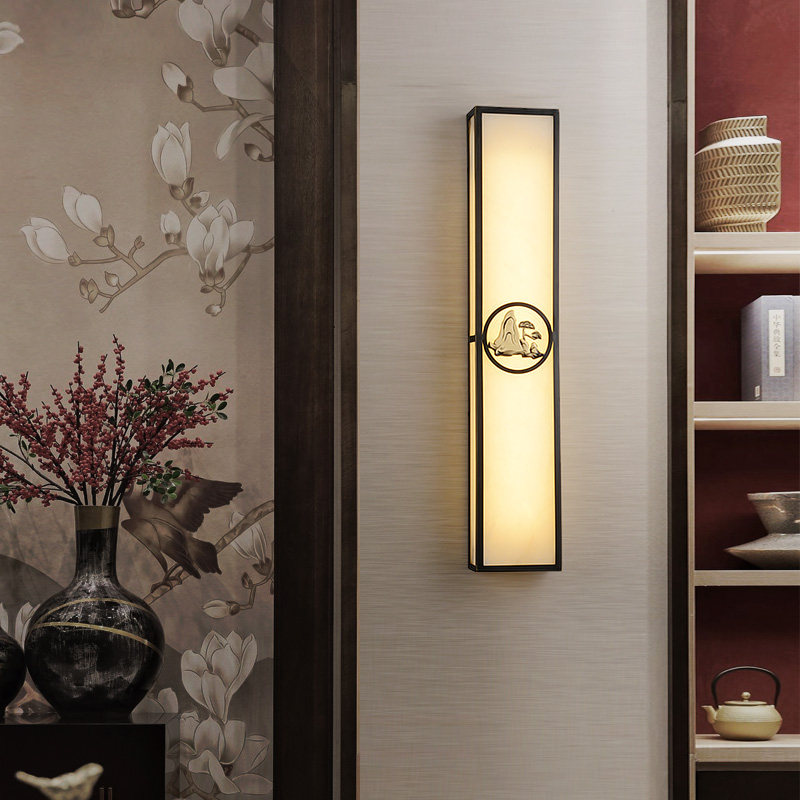 壁灯全铜云石现代新中式客厅电视背景墙灯中国风壁灯