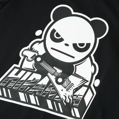 hipanda你好熊猫女款朋克吉他乐队印花圆领短袖设计潮牌t恤