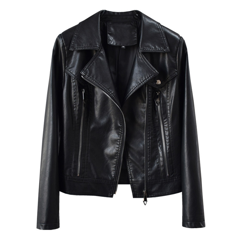 皮衣2022秋装新款西装领收短款黑色亚光小众皮衣