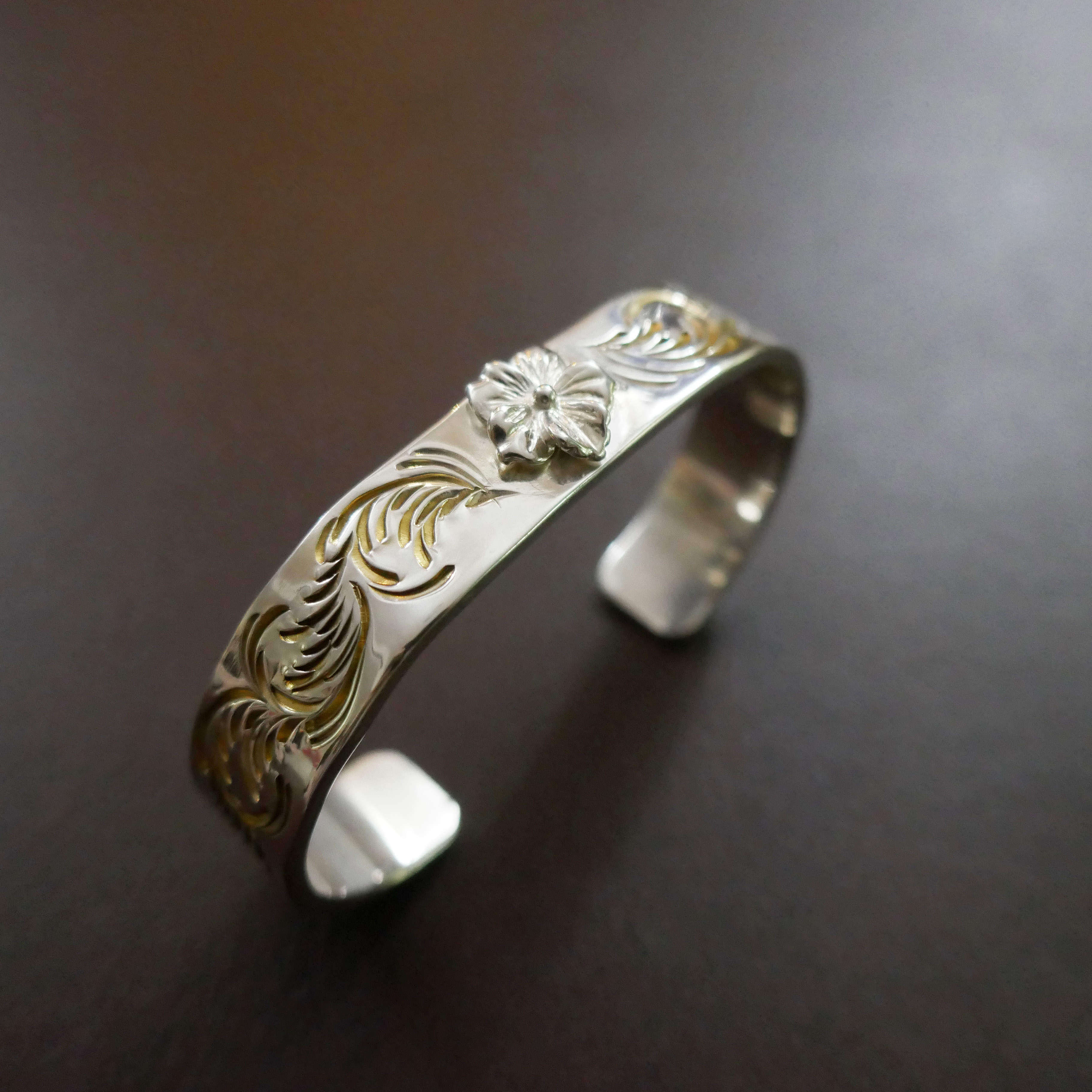 znativefirstarrows雕金师高桥风匠人手工芙蓉花唐草手镯