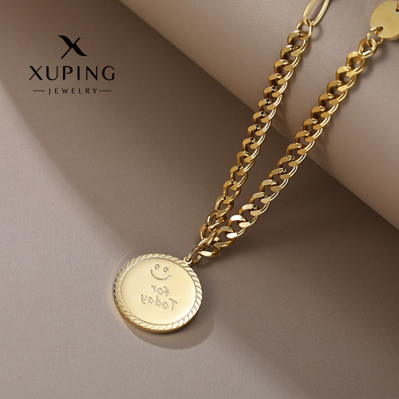 旭平圆牌字母复古可爱日韩笑脸吊坠项链简约项链