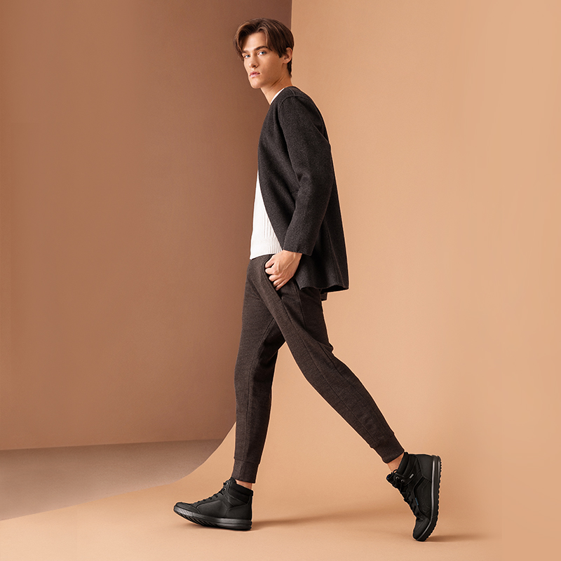 ecco爱步高帮鞋男 系带磨砂皮休闲鞋牛皮短靴男鞋子 恩尼奥534304