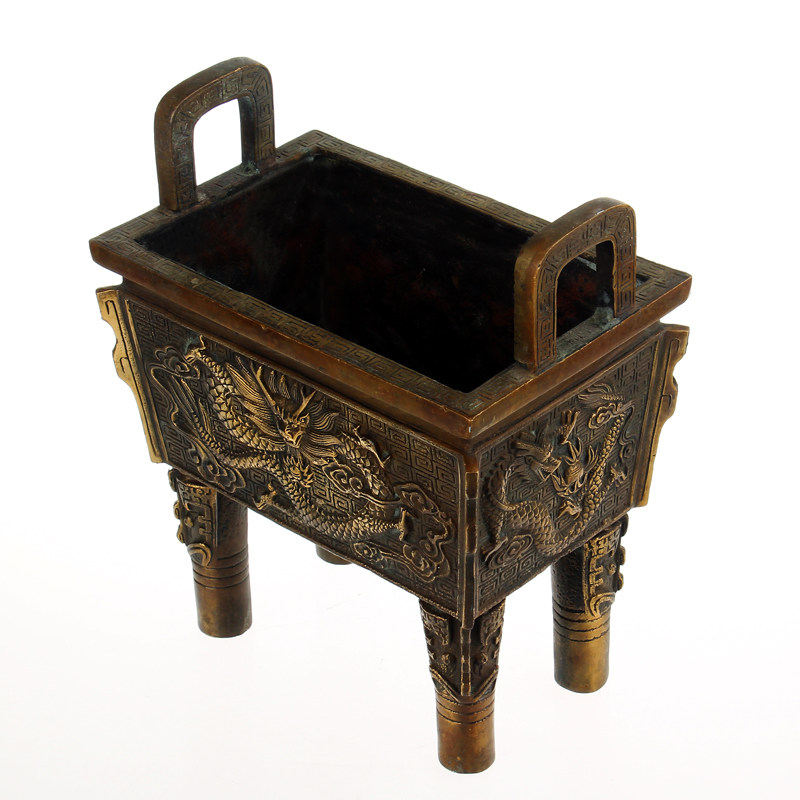 聚缘阁风水黄铜聚宝龙鼎方鼎宝鼎摆件香炉诚信招财旺财平安香炉
