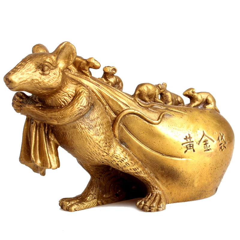 中式聚缘阁铜鼠摆件黄金老鼠十二生肖五鼠摆件