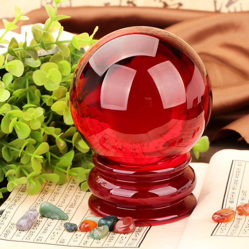 聚缘阁合成红水晶球摆件玻璃球透明圆球客厅家居风水球工艺品大小
