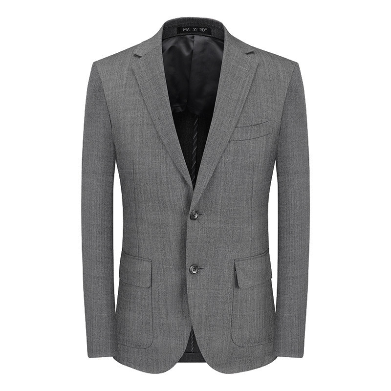 美尔西服套装半衬春夏薄款灰色商务务正毛料西服套装