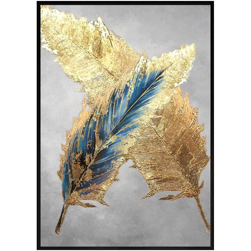 手绘油画装饰画金色羽毛玄关过道挂画轻奢现代油画