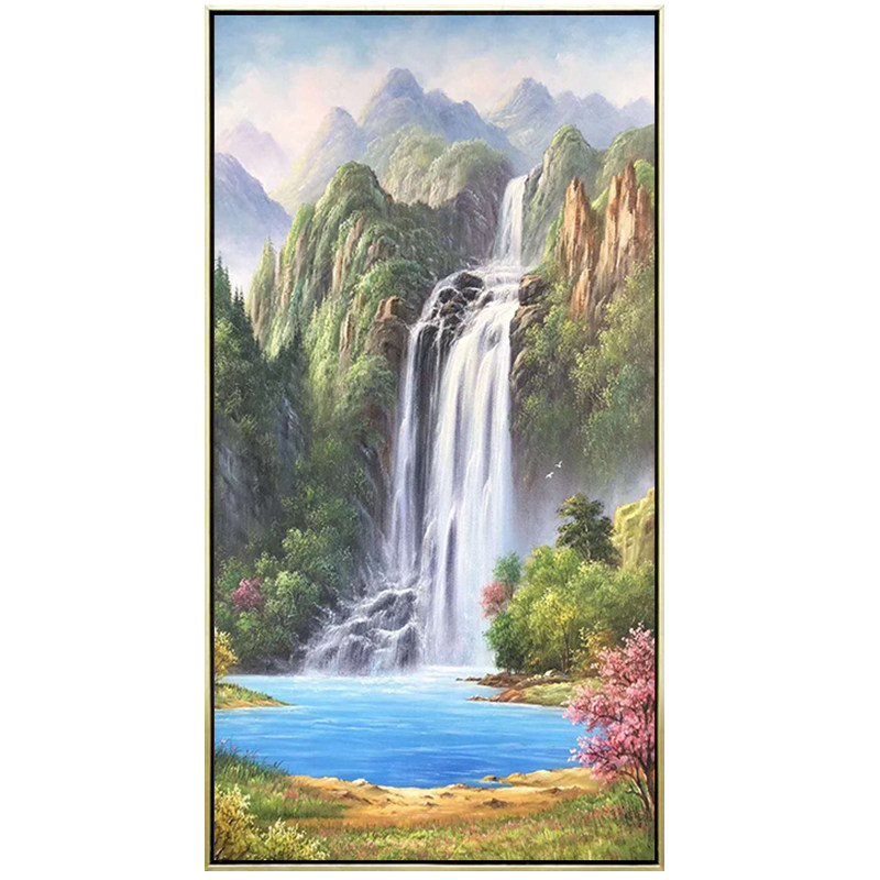 手绘油画欧式玄关山水风景装饰画美式壁画走廊油画