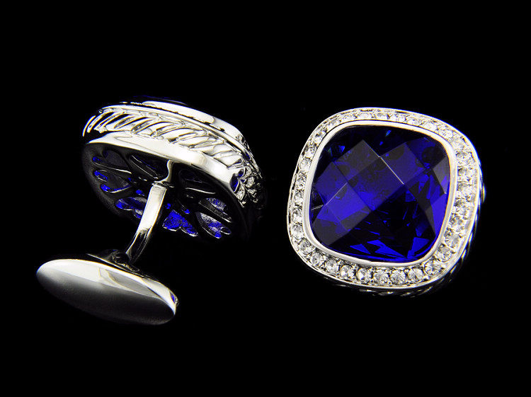 斯巴达颗粒深蓝色人造锆石宝石袖扣法式衬衫袖钉袖扣