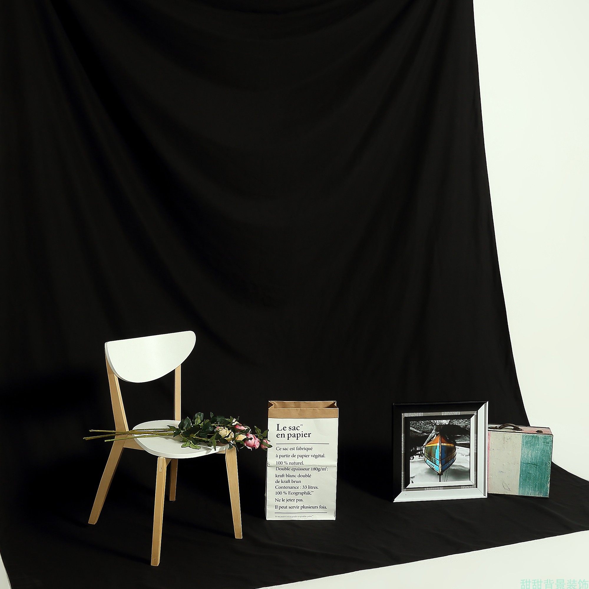 黑色挂墙背景布照相摄像摄影纯黑不反光布料淘宝抖音直播摆拍黑布-mc