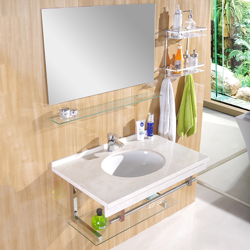 卫生间大理石台面洗手盆柜组合洗漱台挂墙式洗脸池小户型台盆一体