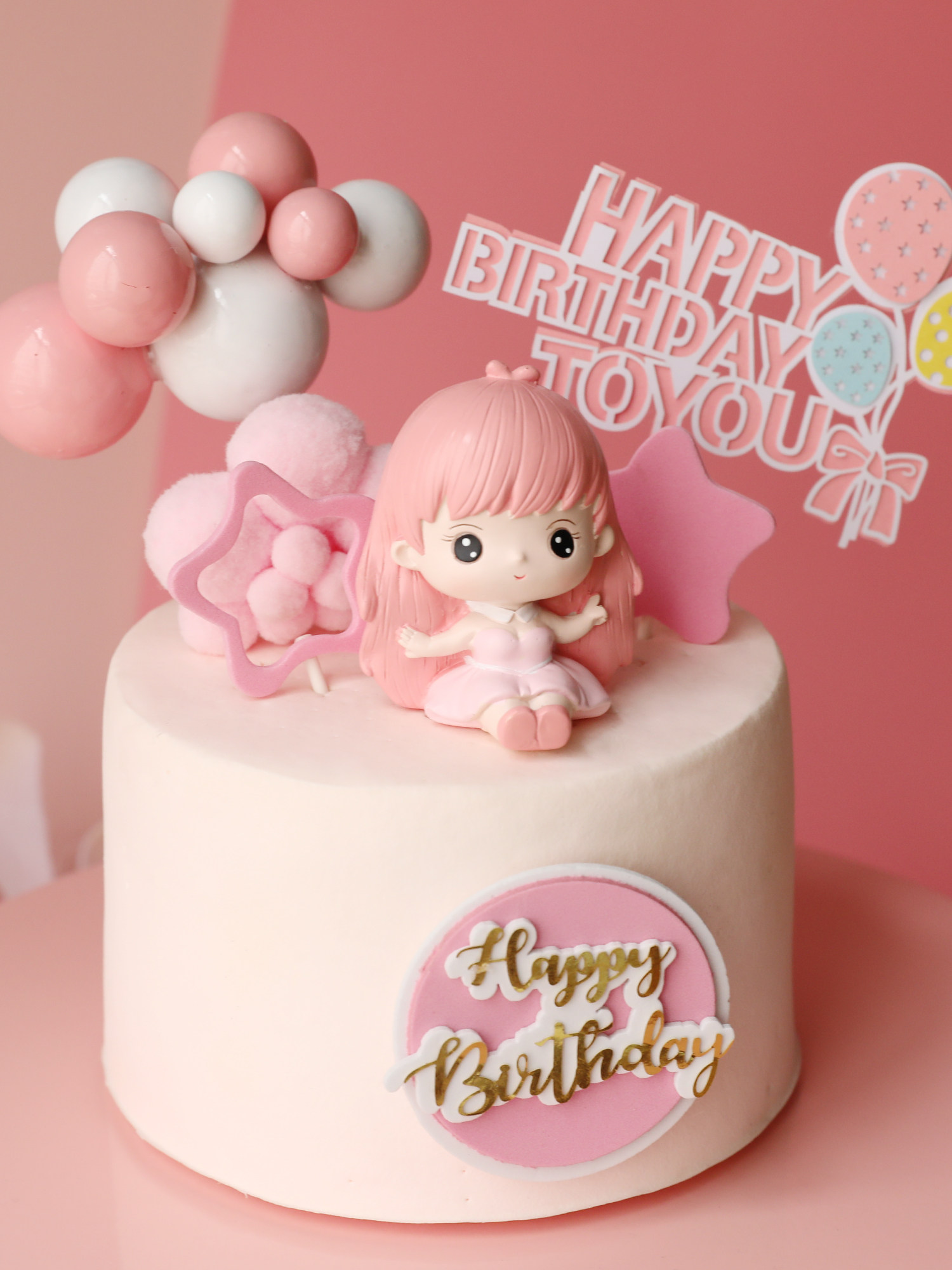 烘焙蛋糕装饰摆件粉红公主女孩卡通可爱生日节日装扮用品