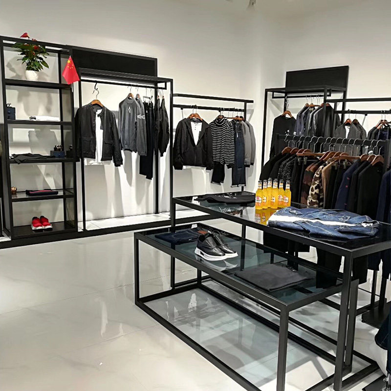 店铺装修展示架服装正侧挂上墙货架男装铁艺精品高柜流水台中岛架