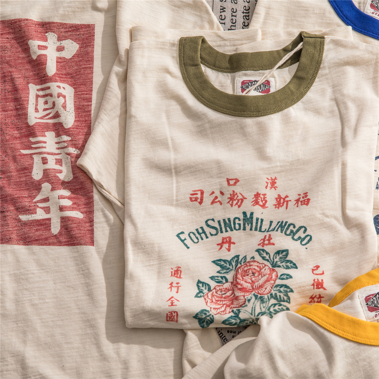 牡丹狠货 竹节棉80年代70s怀旧国潮复古民国时期中国风短袖T恤