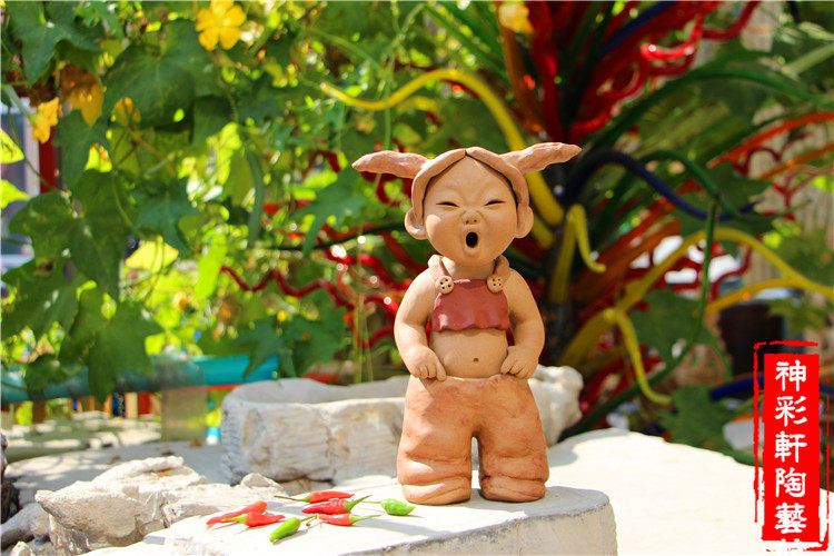 人物摆件手工陶艺陶瓷陶土酒店装饰粗陶小两口泥人