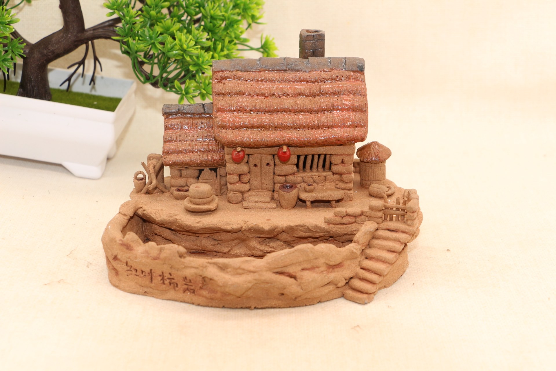 院子老房造景手工陶艺泥塑房子鱼缸盆景捏制泥人