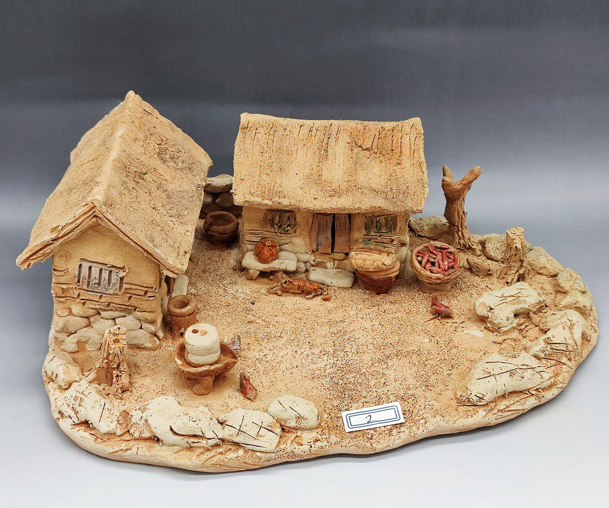 乡村田园手捏泥塑院子陶土屋子房子仿真院落泥人