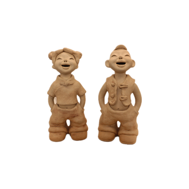 摆件手工陶艺人物陶土男孩女孩酒店装饰粗陶人娃娃泥人