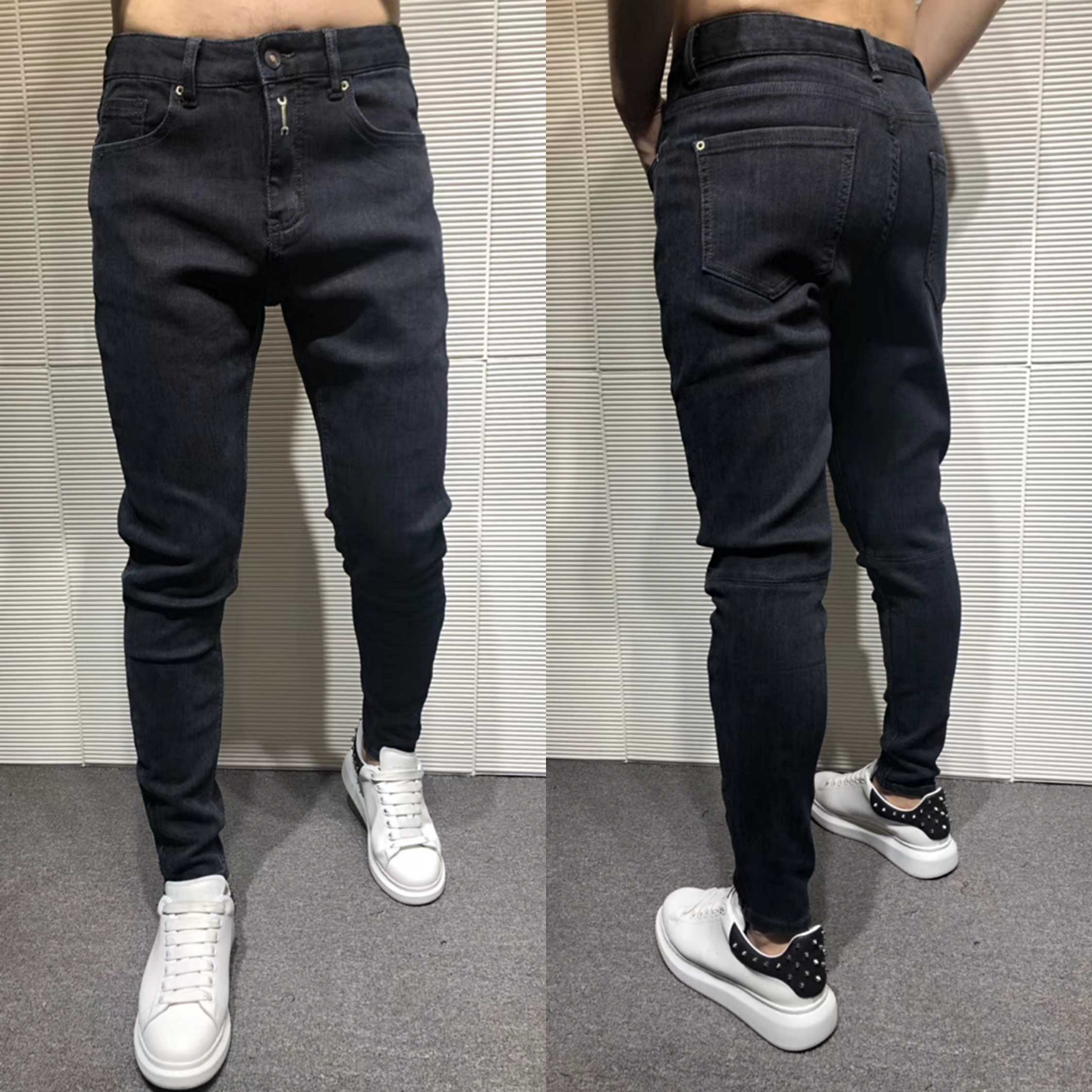 新款男款牛仔裤修身小脚裤超大弹力百搭裤脚拉链柔软舒适春夏男士