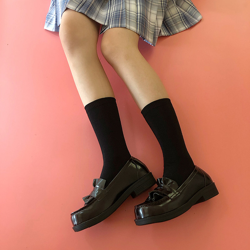 北川4900jk中跟传统制服可拆卸荷叶日系学院乐福鞋豆豆鞋