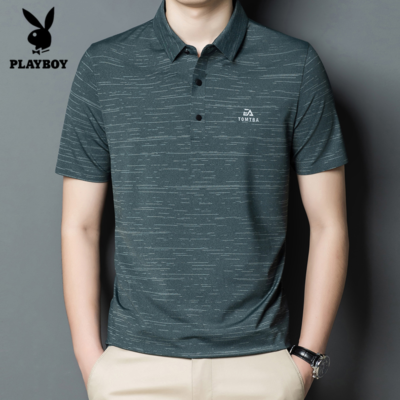 花花公子爸爸夏装短袖t恤男中老年休闲Polo衫40-50岁冰丝半袖体恤