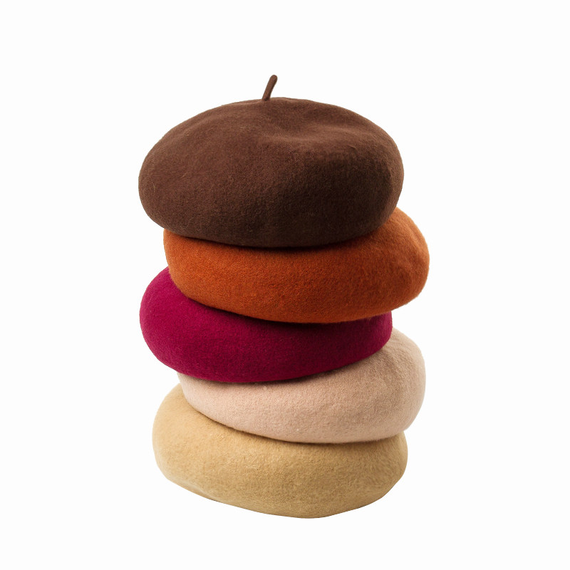 秋冬新款升级版细腻羊毛贝雷帽画家帽弹力松紧带立体型蘑菇帽