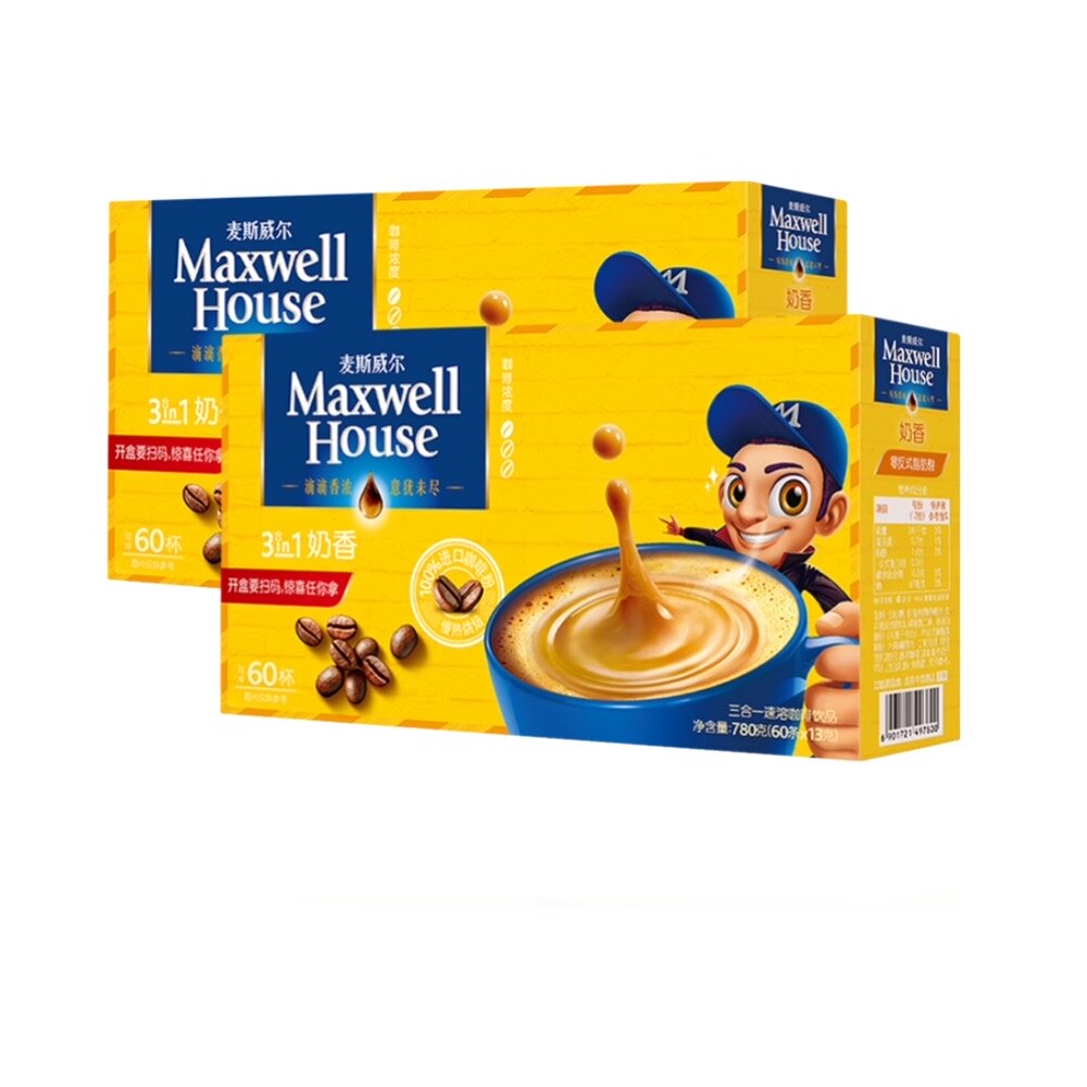 咖啡麦斯麦斯威威尔经典奶香60条2盒速溶提神速溶咖啡